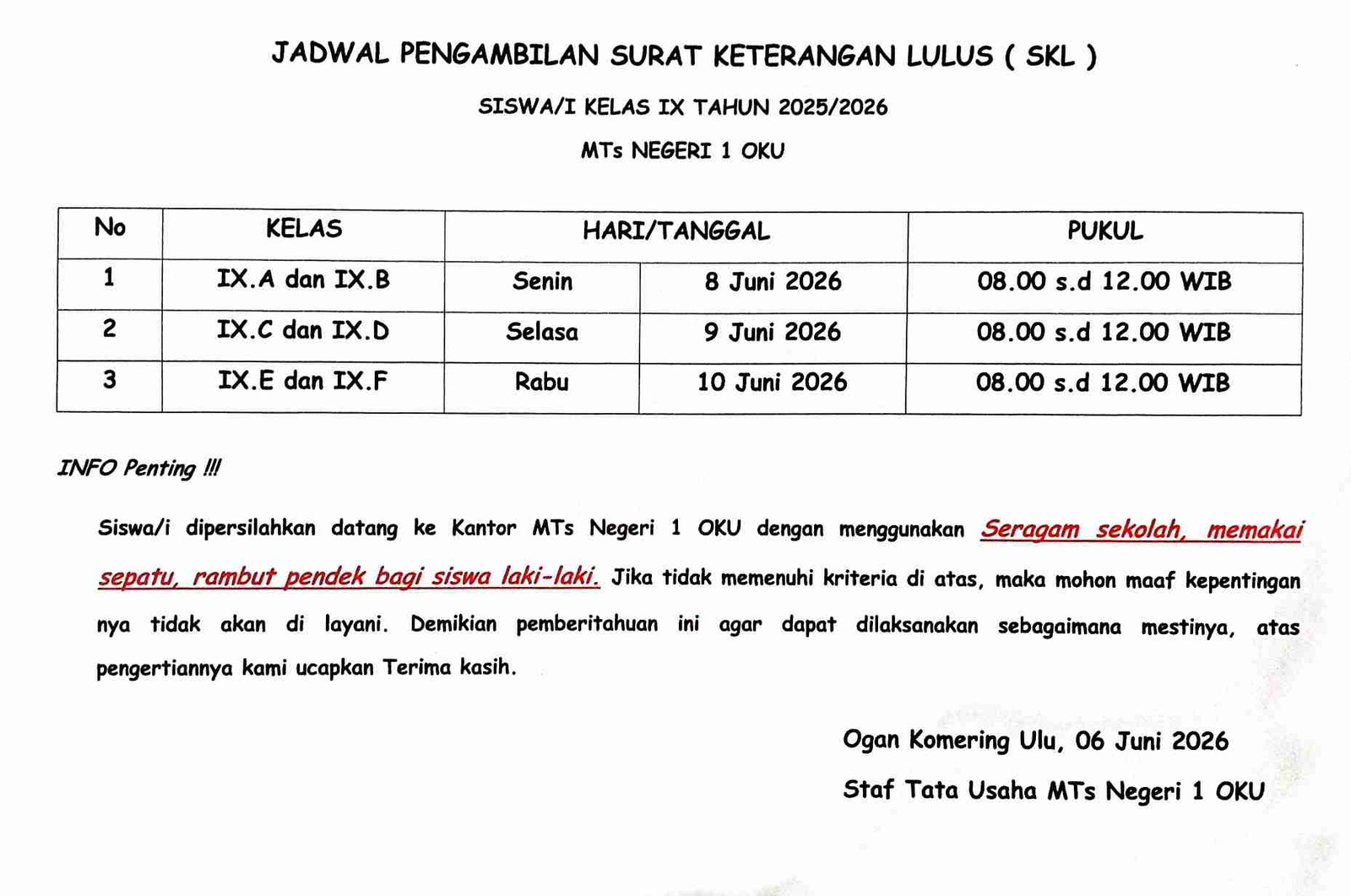 Surat Keterangan Lulus (SKL)
